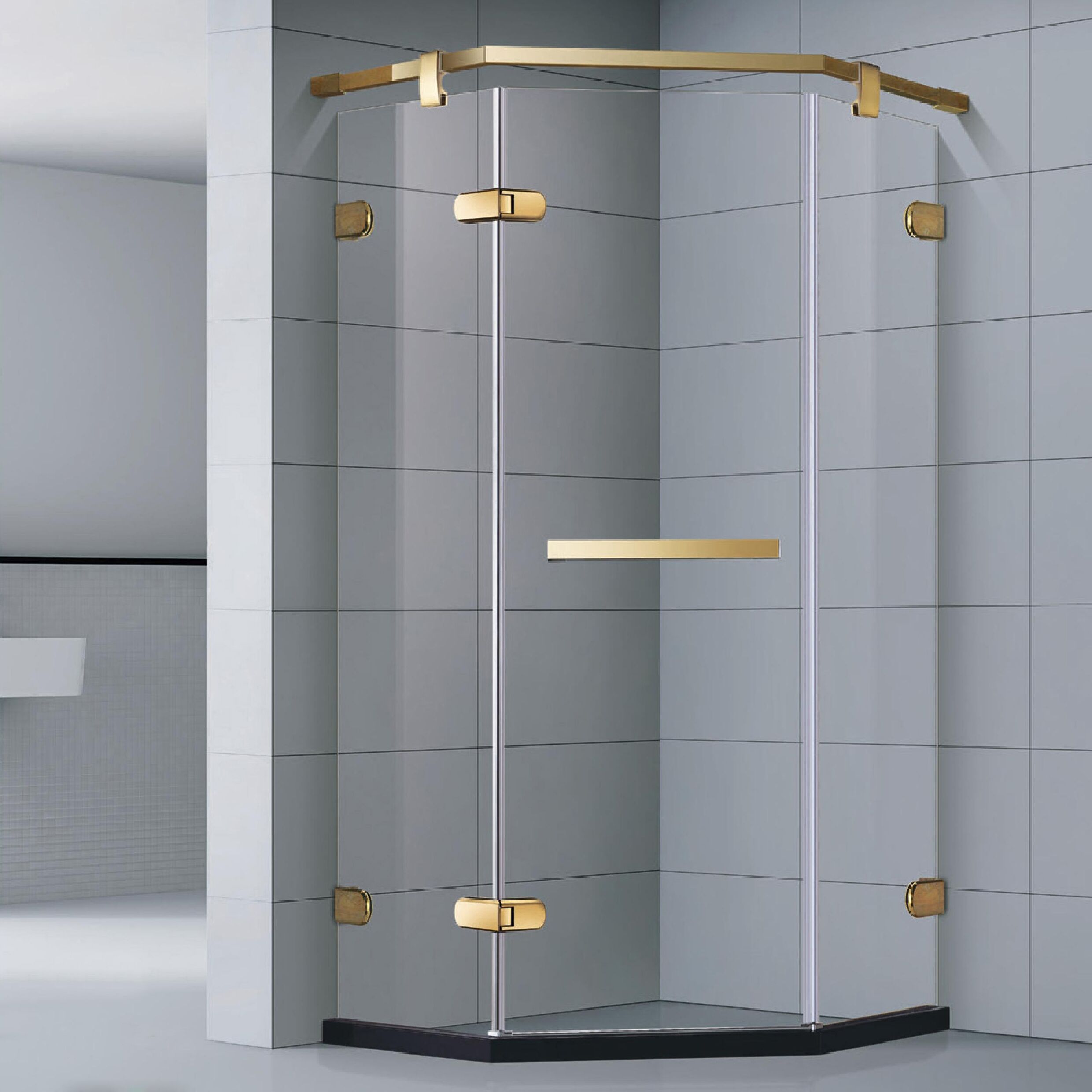 Customized Stainless Steel Hinge Clear Tempered Glass Door Bathroom Shower Doors Customized stainless steel hinge clear tempered glass door Golden bathroom shower doors MP0231ZR Customized Stainless Steel Hinge Clear Tempered Glass Door Bathroom Shower Doors - الصورة 6