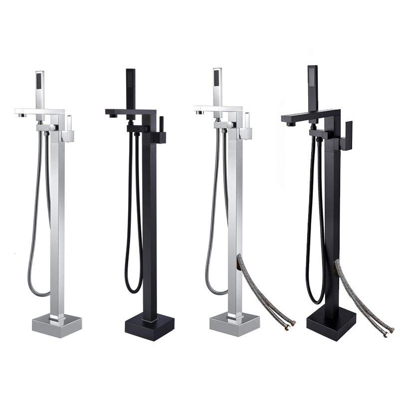 China bathtub faucet supplier watermark and CUPC floor standing brushed bathtub and shower mixer faucets China Bathtub Faucet Supplier Floor Mounted Brass Square Bath Shower Set with Handshower Freestanding Tub Sink Tap 1 Floor mounted brass square freestanding bathtub faucet