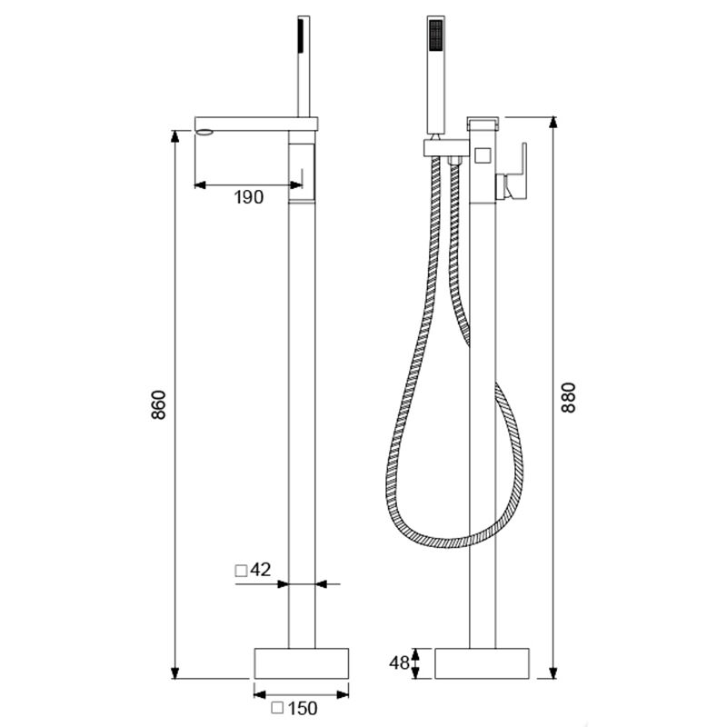 China bathtub faucet supplier watermark and CUPC floor standing brushed bathtub and shower mixer faucets Chrome Waterfall Bathtub Faucet Floor Mounted Brass Square Bath Shower Set with Handshower Freestanding Tub Sink Tap size MP 6118 China bathtub faucet supplier watermark and CUPC floor standing brushed bathtub and shower mixer faucets - Image 2