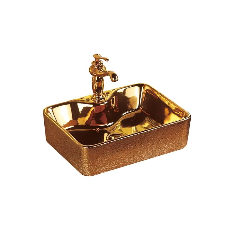 Square Rose Gold Washbasin Bathroom Ceramic Bathroom Countertop Golden Washbasin Sink Hotel gilded wash basin Bathroom vanity min 4 Home Smooth Basin Gold Finish