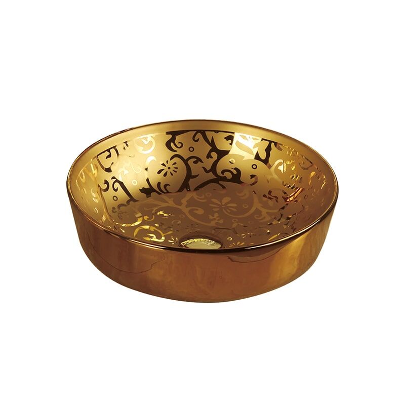 Vendas diretas da fábrica lavatório oval dourado montado no balcão para banheiro de alta qualidade pia de banheiro de bancada irregular 1 Pia de banheiro de bancada, recipiente de cerâmica, lavatório dourado