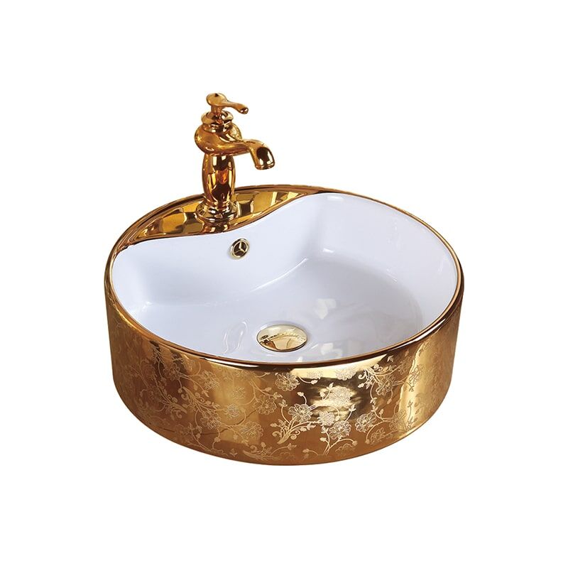 Factory Direct Sales Golden Oval Counter Top Mounted Bathroom High Quality Washbasin Irregular Countertop Bathroom Sink 2 Pia de banheiro de bancada, recipiente de cerâmica, lavatório dourado