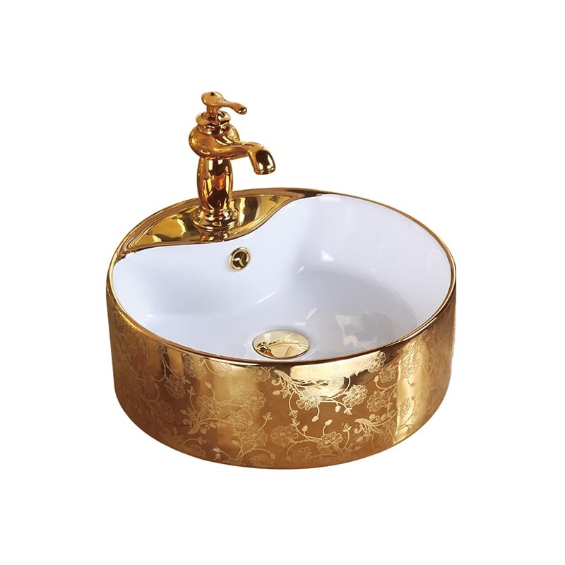Factory Direct Sales Golden Oval Counter Top Mounted Bathroom High Quality Washbasin Irregular Countertop Bathroom Sink 7 Pia de banheiro de cerâmica banhada a ouro rosa