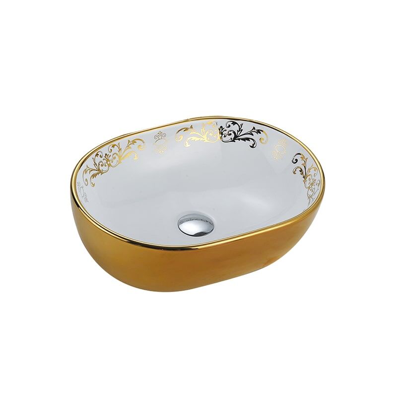 Baño de lujo Fregadero grande de piedra dura Lavabo de cerámica Contenedor de baño Chapado en oro MPMarbled005 lavabo YITAI WR005 9 min Hotel luxury marble bathroom ceramic art deco basin