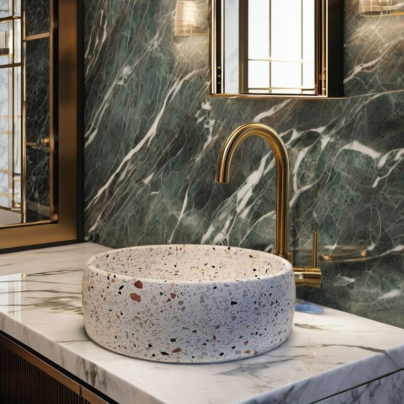 New Terrazzo Solid Sink Non-Porous Mosaic Vessel Sink Waterstone Pedestal Basin Wash Hand Basin with Drainer for Bathroom 2025 New Terrazzo Solid Sink Non New Terrazzo Solid Sink Non-Porous Mosaic Vessel Sink Waterstone Pedestal Basin Wash Hand Basin with Drainer for Bathroom