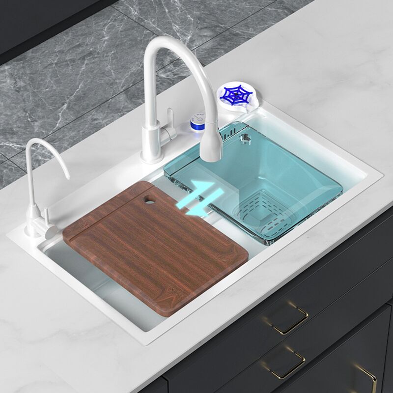 Kilang Langsung Buatan Tangan 304 Keluli Tahan Karat Mangkuk Tunggal Putih Sinki Dapur 304 Keluli Tahan Karat Sinki Buatan Tangan Air Terjun Mangkuk Tunggal Singki Dapur Putih MP KS 009 4 Factory Direct Handmade 304 Stainless Steel Single Bowl White Kitchen Sink - Imej 3