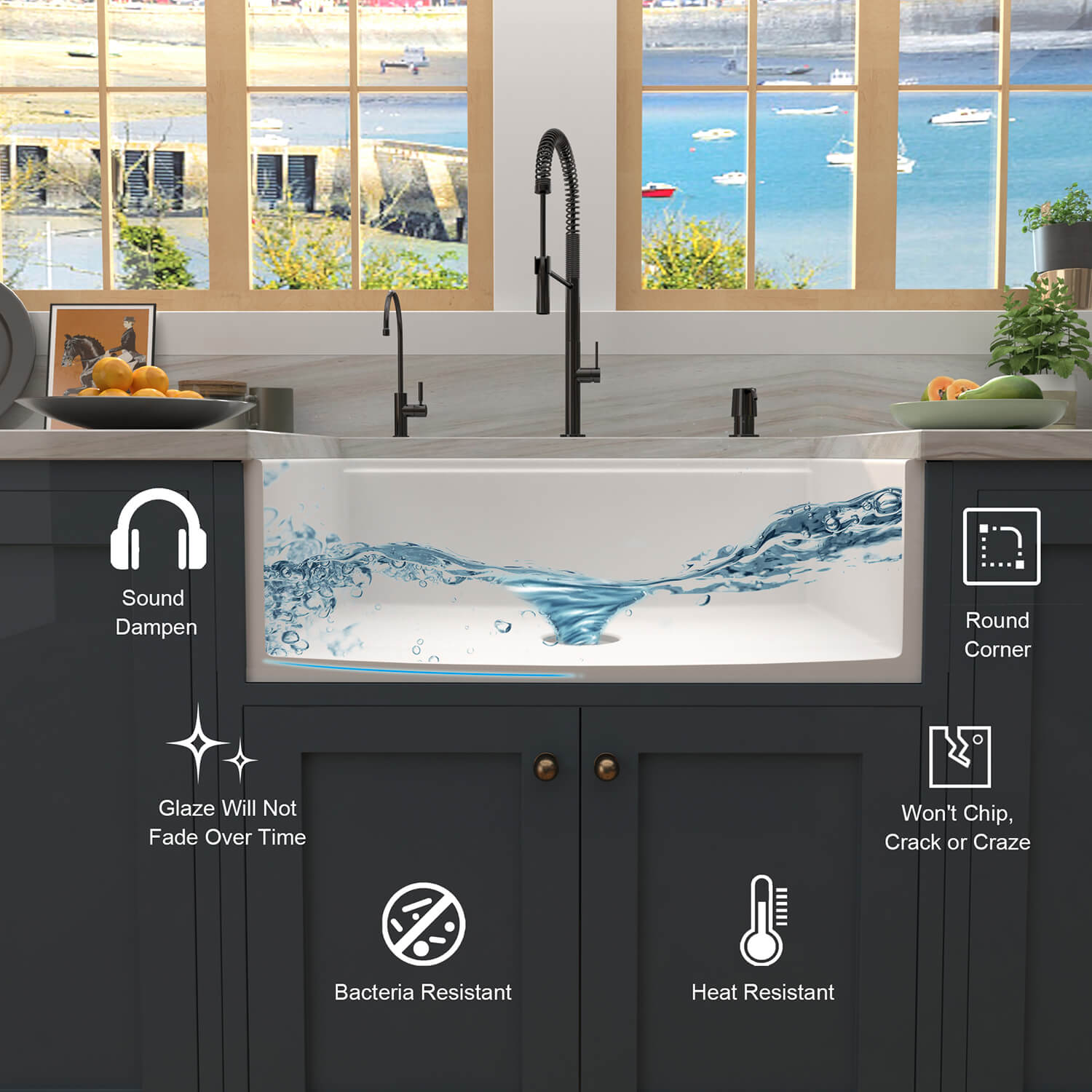 Popular Design CUPC Rectangular Single Bowl Ceramic Farmhouse Apron Front Kitchen Sink 36 L x 20 W Farmhouse Kitchen Sink FKS3620 7 Popular Design CUPC Rectangular Single Bowl Ceramic Farmhouse Apron Front Kitchen Sink - الصورة 10