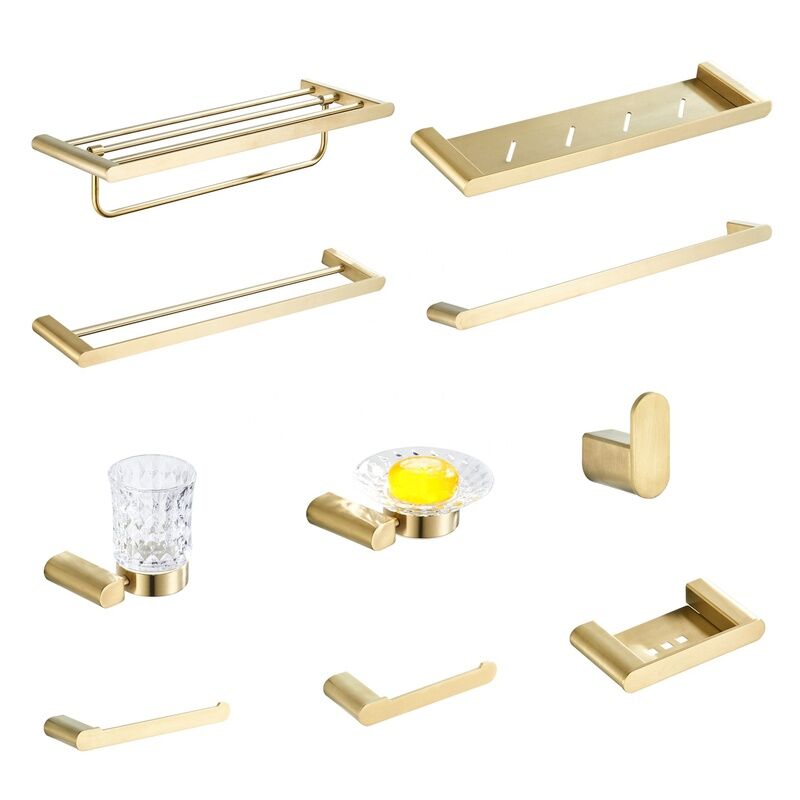 4 Pieces Modern Wall Mounted 304 Stainless Steel Brushed Gold Bathroom Accessory Set 4 Pieces Modern Wall Mounted 304 4 Pieces Modern Wall Mounted 304 Stainless Steel Brushed Gold Bathroom Accessory Set