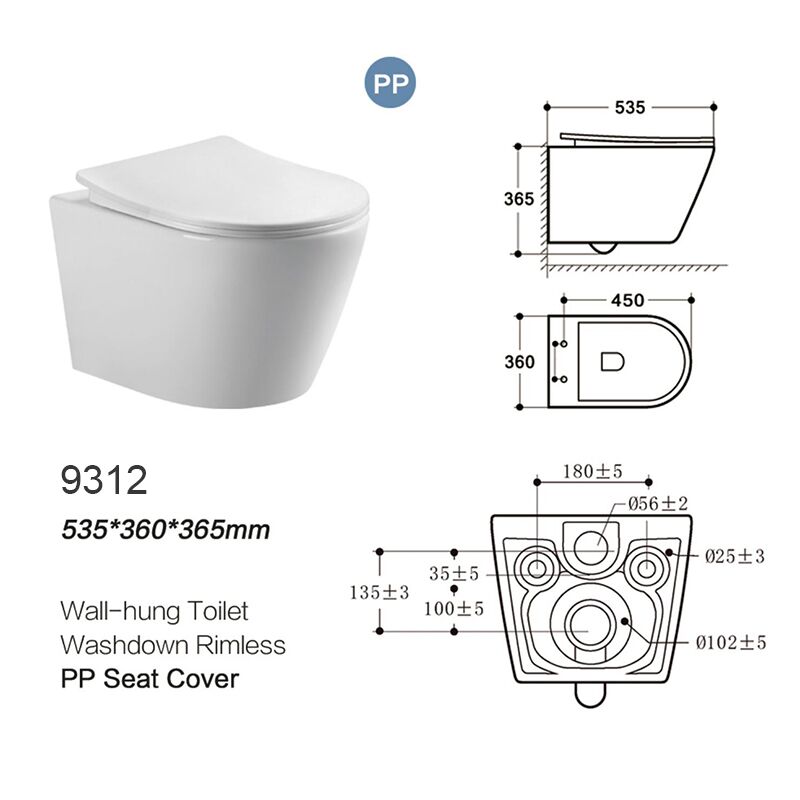 Louça sanitária moderna para banheiro, vaso sanitário de parede de cerâmica com descarga dupla, vaso sanitário de parede fosco de cerâmica 9312PP, atacado, bidê de parede de alta qualidade Bathroom Bidet Auto Open Automatic Intelligent Wc