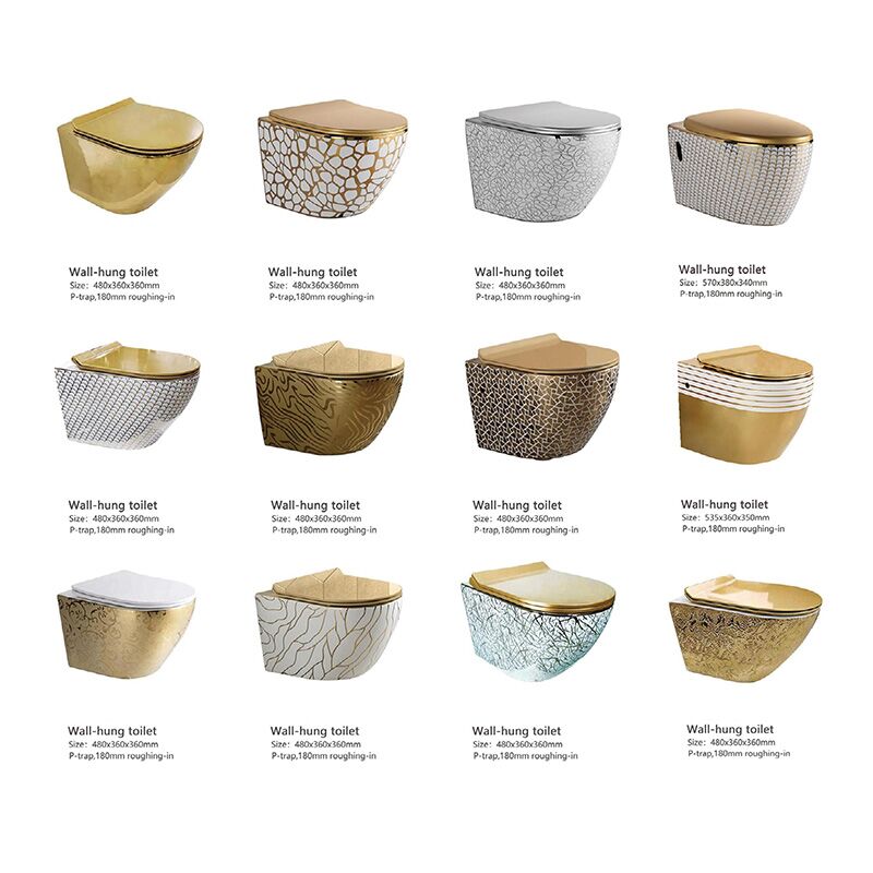 Europe Bathroom Rimless Flushing Wares Golden Bathroom Toilet Black golden colour round wall mounted toilet Bathroom Ceramic Gold Black European Rimless Rimfree Wall Hung WC Toilet 1 Europe Bathroom Rimless Flushing Wares Golden Bathroom Toilet Black golden colour round wall mounted toilet - الصورة 5