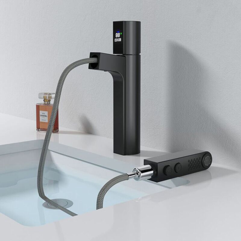 Wholesale Bathroom Sink Faucet with Pull Out Sprayer, Brushed Gold Fahrenheit Degree Temperature LED Digital Display Bathroom Bains Faucets Black Bathroom Sink Faucet with Pull Out Sprayer Fahrenheit Degree Temperature LED Digital Display Faucet 1 Wholesale Bathroom Sink Faucet with Pull Out Sprayer, Brushed Gold Fahrenheit Degree Temperature LED Digital Display Bathroom Bains Faucets - Imagem 8