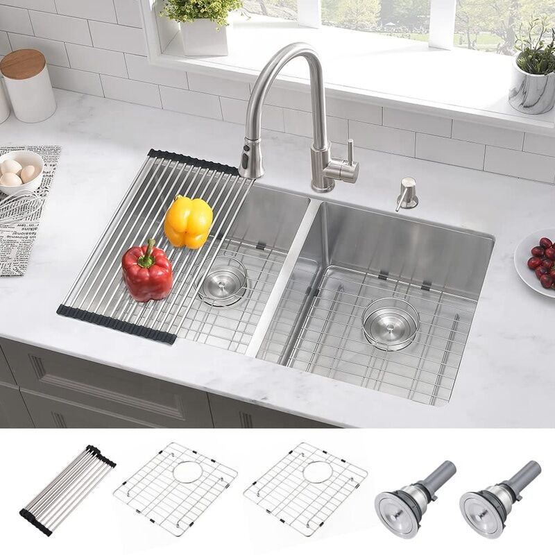 CUPC 32 30 Inch Multifunction Double Bowl 60/40 50/50 Low Divide Stainless Steel Undermount Kitchen Sink Handmade Dishwash Sink CUPC 32 30 Inch Multifunction Double CUPC 32 30 Inch Multifunction Double Bowl 60/40 50/50 Low Divide Stainless Steel Undermount Kitchen Sink Handmade Dishwash Sink