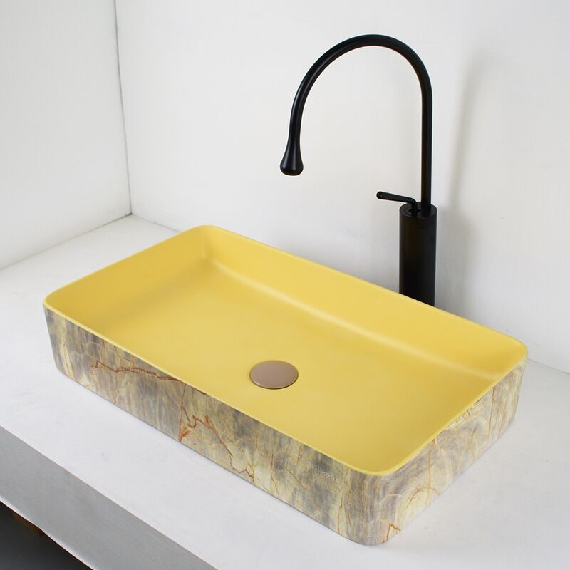 Ceramic Basin Yellow Marble Long Rectangular Hand Wash Sink No Hole Above Countertop Washing Basins Ceramic Basin Yellow Marble Long Rectangular Ceramic Basin Yellow Marble Long Rectangular Hand Wash Sink No Hole Above Countertop Washing Basins