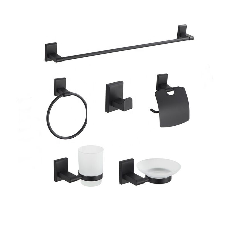 Commercial Black Wall Mounted Square 6 Pieces Bathroom Accessories Set for Hotel Commercial Black Wall Mounted Square 6 Commercial Black Wall Mounted Square 6 Pieces Bathroom Accessories Set for Hotel