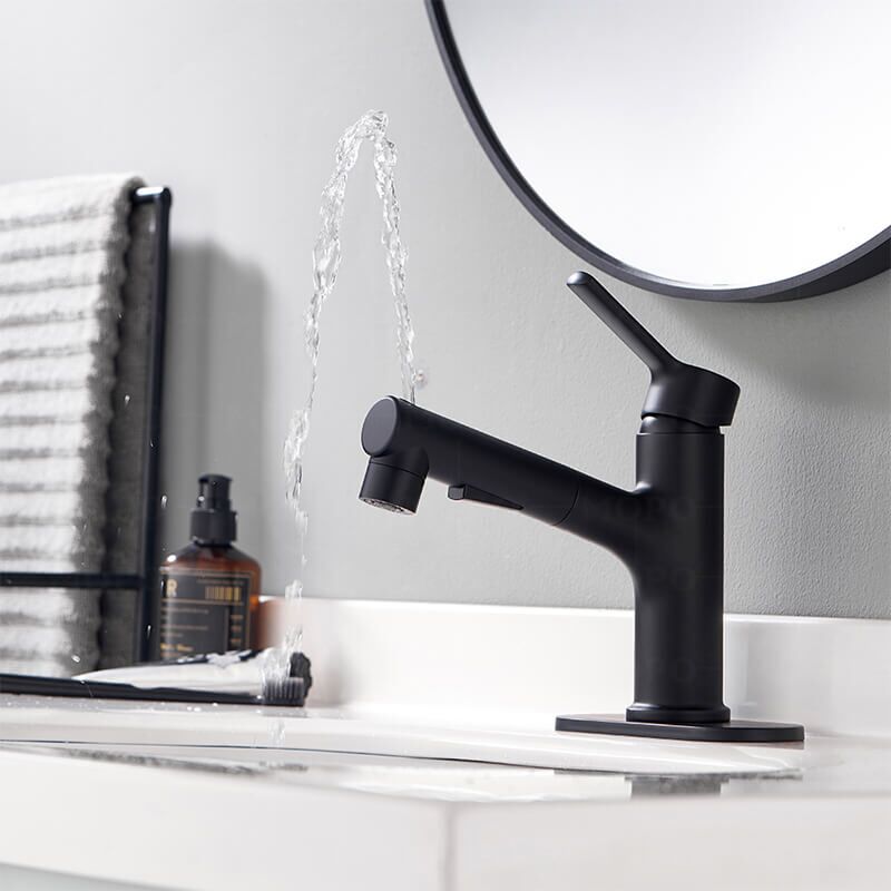 China Faucet Factory Wholesale USA Sell Well Brass Bathroom Sink Faucet With Pull Out Sprayer Copper Faucets High quality matte black bathroom faucet