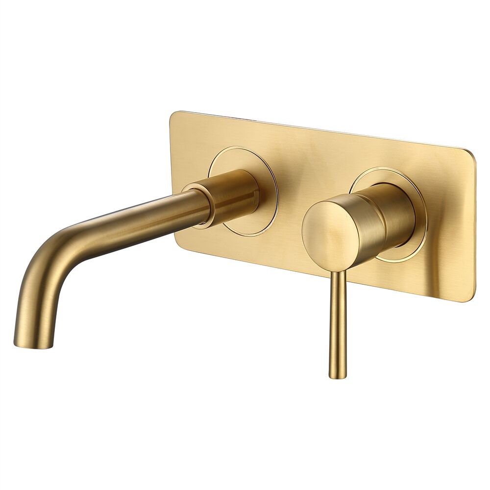 Curved Spout 59% Brass Double Handle Brushed Gold Bathroom Brass Basin Faucet Tap With Panel Curved Spout 59 Brass Double Handle Brushed Curved Spout 59% Brass Double Handle Brushed Gold Bathroom Brass Basin Faucet Tap With Panel