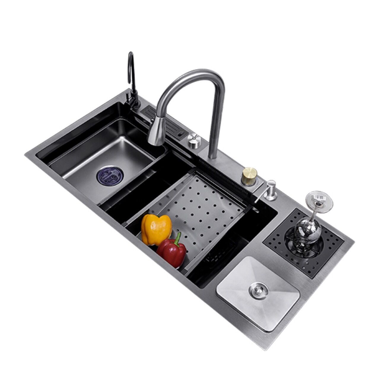 Customizable Multifunctional Stainless Steel Kitchen Sink 201/304 Single Bowl with Waterfall Feature Handmade Customizable Multifunctional Stainless Steel Kitchen Sink 201 Customizable Multifunctional Stainless Steel Kitchen Sink 201/304 Single Bowl with Waterfall Feature Handmade