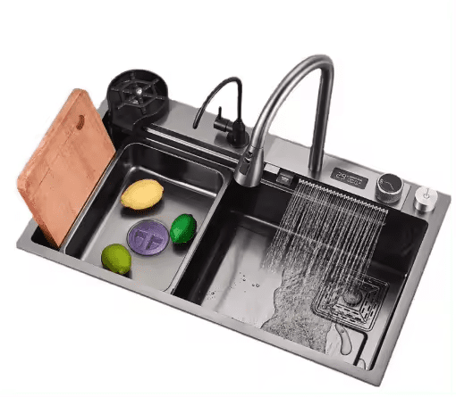 Factory Stainless Steel Kitchen 304 and 201 Waterfall Single Bowl Sink with Multi-functional Faucet Factory Stainless Steel Kitchen 304 and Factory Stainless Steel Kitchen 304 and 201 Waterfall Single Bowl Sink with Multi-functional Faucet