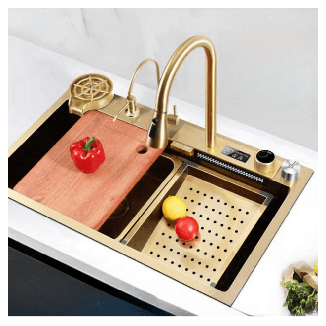 Gold Nano SUS 304 Piano Digital Display Waterfall Faucet Kitchen Sinks Waterfall Faucet Gold Nano SUS 304 Piano Digital Gold Nano SUS 304 Piano Digital Display Waterfall Faucet Kitchen Sinks Waterfall Faucet