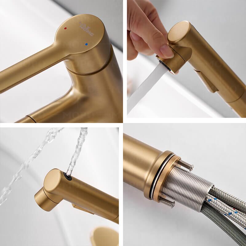Factory Direct Sales 3 Models Bathroom Pull-Out Faucet With Swivel Spout, Single Handle Modern Bathroom Faucet With Pull-Down Spray Handle Bathroom Basin Faucet High quality construction for single hole bathroom faucet which complies with lead-free regulations and safe. With high-quality materials make it more durable and less prone to wear. Exceed industry longevity standards.