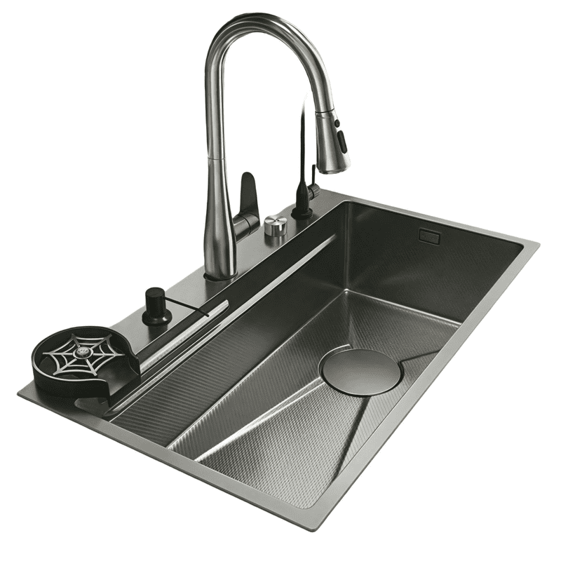 Handmade Black Nano Honeycomb Embossed Stainless Steel Kitchen Sink Single Bowl Undermount with Square Shape and Three Holes Handmade Black Nano Honeycomb Embossed Stainless Handmade Black Nano Honeycomb Embossed Stainless Steel Kitchen Sink Single Bowl Undermount with Square Shape and Three Holes