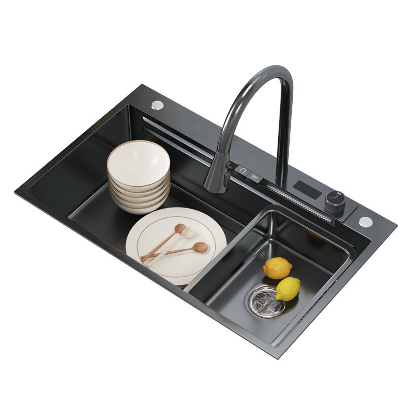 Handmade Stainless Steel Kitchen Sink Topmount Black Single Bowl Waterfall Kitchen Sink Handmade Stainless Steel Kitchen Sink Topmount Black Single Bowl Kitchen Sink Fregadero de cocina hecho a mano de acero inoxidable Fregadero de cocina en cascada de un solo tazón negro con montaje superior