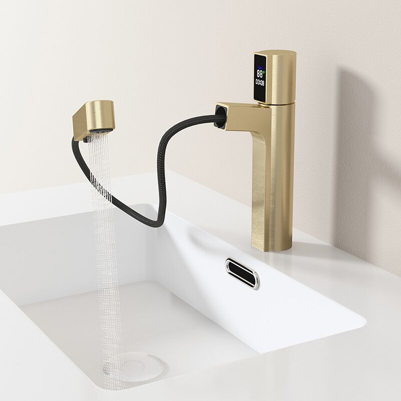 Wholesale Bathroom Sink Faucet with Pull Out Sprayer, Brushed Gold Fahrenheit Degree Temperature LED Digital Display Bathroom Bains Faucets LAZ HOME Bathroom Sink Faucet with Pull Out Sprayer Fahrenheit Degree Temperature LED Digital Display Faucet 2 Wholesale Bathroom Sink Faucet with Pull Out Sprayer, Brushed Gold Fahrenheit Degree Temperature LED Digital Display Bathroom Bains Faucets - Imagem 3