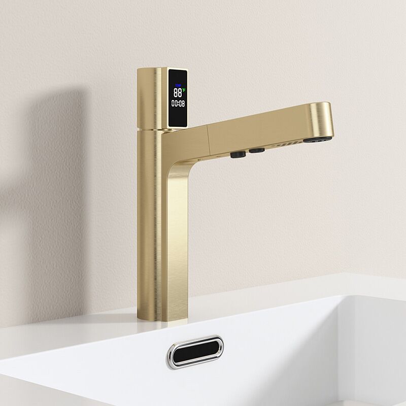 Wholesale Bathroom Sink Faucet with Pull Out Sprayer, Brushed Gold Fahrenheit Degree Temperature LED Digital Display Bathroom Bains Faucets LAZ HOME Bathroom Sink Faucet with Pull Out Sprayer Fahrenheit Degree Temperature LED Digital Display Faucet 6 Wholesale Bathroom Sink Faucet with Pull Out Sprayer, Brushed Gold Fahrenheit Degree Temperature LED Digital Display Bathroom Bains Faucets - Imagem 7