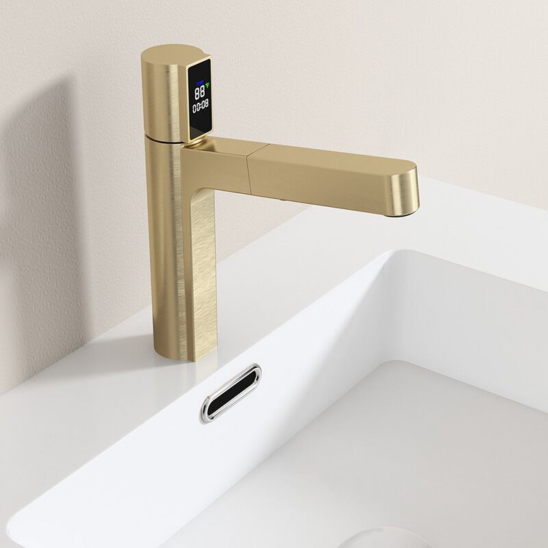 Wholesale Bathroom Sink Faucet with Pull Out Sprayer, Brushed Gold Fahrenheit Degree Temperature LED Digital Display Bathroom Bains Faucets LAZ HOME Bathroom Sink Faucet with Pull Out Sprayer Fahrenheit Degree Temperature LED Digital Display Faucet 8 Wholesale Bathroom Sink Faucet with Pull Out Sprayer, Brushed Gold Fahrenheit Degree Temperature LED Digital Display Bathroom Bains Faucets - Imagem 5