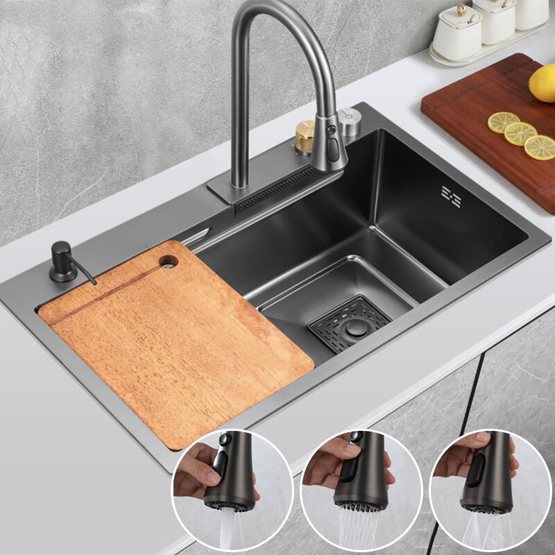 Luxury 304 Stainless Steel Single Bowl Kitchen Sink Modern Waterfall Faucet Rainfall Style Multifunctional Handmade Square Three Luxury 304 Stainless Steel Single Bowl Luxury 304 Stainless Steel Single Bowl Kitchen Sink Modern Waterfall Faucet Rainfall Style Multifunctional Handmade Square Three