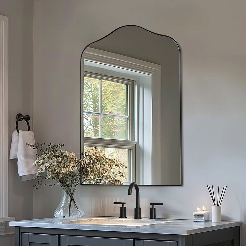 Antique Oversize Full-Length Flower Decor Black Floor Mirror