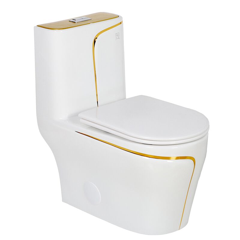 Gold Line Design Bathroom Ceramic One-Piece Gold White Colored Toilets MP OR 2123 Gold Line Design Bathroom Ceramic One Piece Gold White Colored Toilets Inodoros de cerámica de una pieza de color blanco y dorado con diseño Gold Line para baño