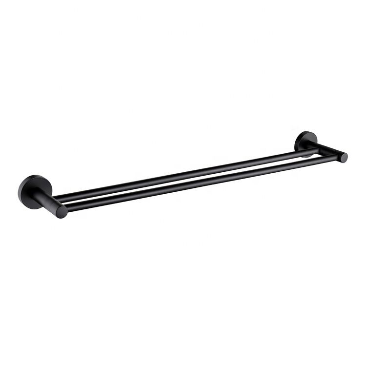 Matt Black 304 Stainless Steel Wall Mounted Round Double Towel Rail Shelf Holder Bar Hotel Bathroom Accessories Matt Black 304 Stainless Steel Wall Matt Black 304 Stainless Steel Wall Mounted Round Double Towel Rail Shelf Holder Bar Hotel Bathroom Accessories