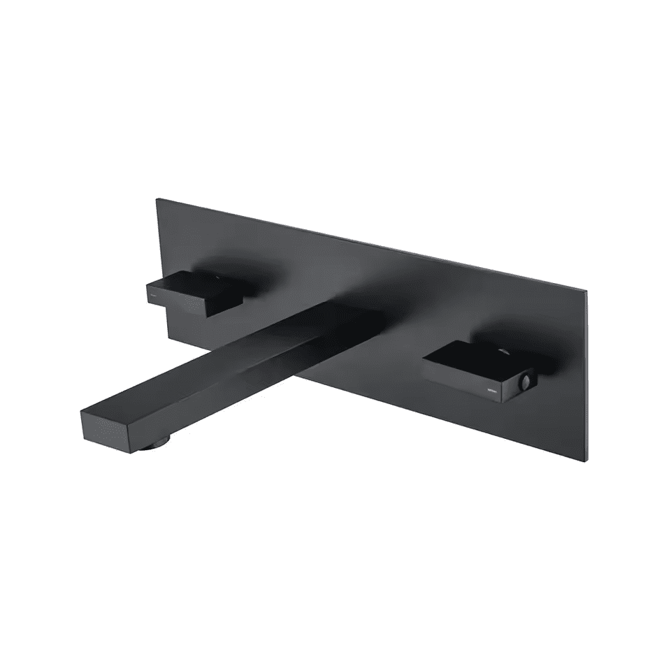 صنبور خلاط حوض مثبت على الحائط بمقبضين من النحاس الصلب باللون الأسود غير اللامع، صنبور خلاط حوض مثبت على الحائط بمقبضين من النحاس الصلب باللون الأسود غير اللامع صنبور خلاط حوض مثبت على الحائط بمقبضين من النحاس الصلب باللون الأسود غير اللامع