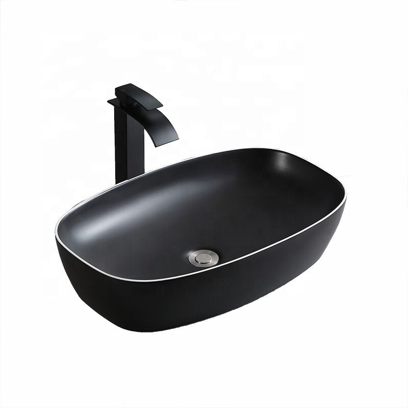 Modern Design Above Counter Black Color White Line Vessel Sinks Bowl Ceramic Hand Wash Basin Matt Black Bathroom Sinks Modern Design Above Counter Black Color Modern Design Above Counter Black Color White Line Vessel Sinks Bowl Ceramic Hand Wash Basin Matt Black Bathroom Sinks