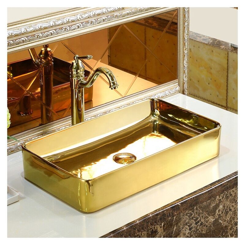 Modern Luxury Gold Plating Rectangular Bathroom Vanity Basin Hand Wash Lavabo Table Top Washroom Villas Modern Luxury Gold Plating Rectangular Bathroom Modern Luxury Gold Plating Rectangular Bathroom Vanity Basin Hand Wash Lavabo Table Top Washroom Villas