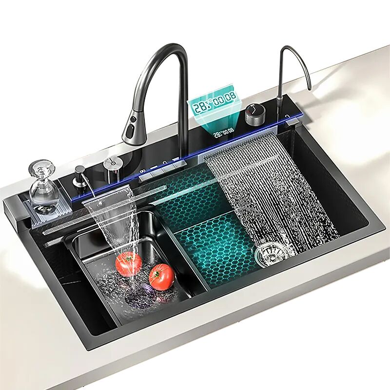 Modern Popular Large Single Slot Multifunction Sink Anti-Scratch LED Digital Display Waterfall Kitchen Sink With Cup Washer Modern Popular Large Single Slot Multifunction Modern Popular Large Single Slot Multifunction Sink Anti-Scratch LED Digital Display Waterfall Kitchen Sink With Cup Washer