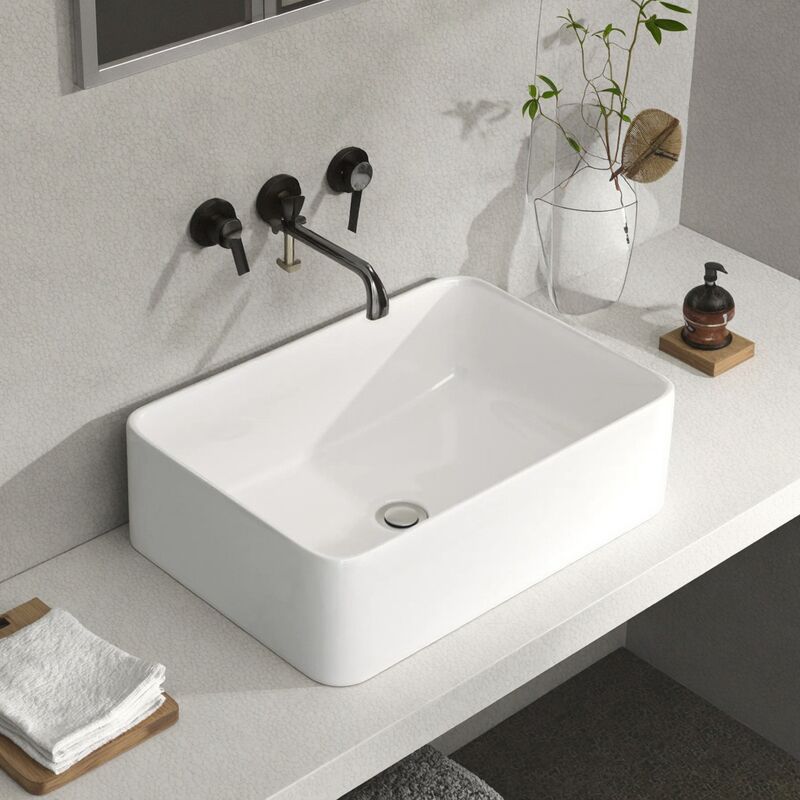 Modern Porcelain Mount Washbasin Countertop 19x15 Inch Rectangular Ceramic White Bathroom Wash Sink Modern Porcelain Mount Washbasin Countertop 19x15 Modern Porcelain Mount Washbasin Countertop 19x15 Inch Rectangular Ceramic White Bathroom Wash Sink