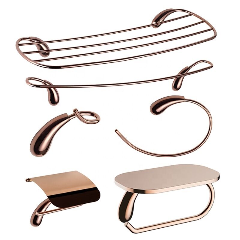 New Arrival Luxurious Complete Brass Bathroom Accessories Set 6 Piece Rose Gold for Hotel Home New Arrival Luxurious Complete Brass Bathroom New Arrival Luxurious Complete Brass Bathroom Accessories Set 6 Piece Rose Gold for Hotel Home