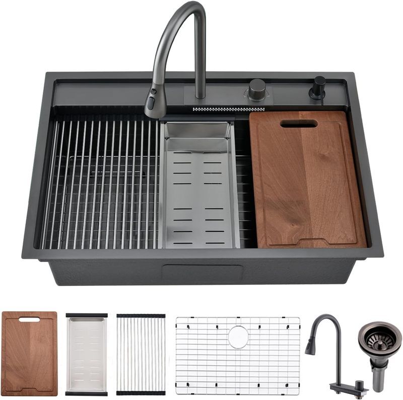 New Design Kitchen Furniture Sink Workstation Black Undermount Farmhouse Sink Stainless Steel Kitchen Sink Bowl with Accessories New Design Kitchen Furniture Sink Workstation New Design Kitchen Furniture Sink Workstation Black Undermount Farmhouse Sink Stainless Steel Kitchen Sink Bowl with Accessories