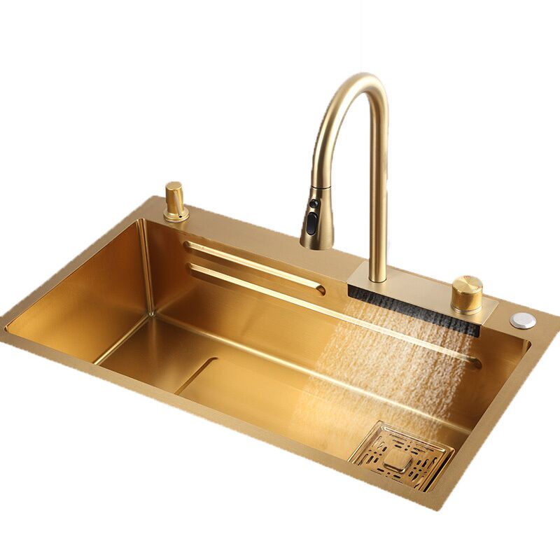Gold Waterfall Rainfall Single Rectangular Bowl Kitchen Sink Set Counter Top Handmade Kitchen Sinks New Design Stainless Steel Gold Waterfall Gold Waterfall Rainfall Single Rectangular Bowl Kitchen Sink Set Counter Top Handmade Kitchen Sinks