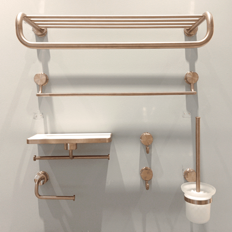 Stainless Steel and Zinc Alloy Wall Mounted Rose Gold Towel Rack Bathroom Accessories Set ODO HOTEL and SHOP PLUS Expo Stainless Steel and Zinc Alloy Wall Mounted Rose Gold Towel Rack Bathroom Accessories Set