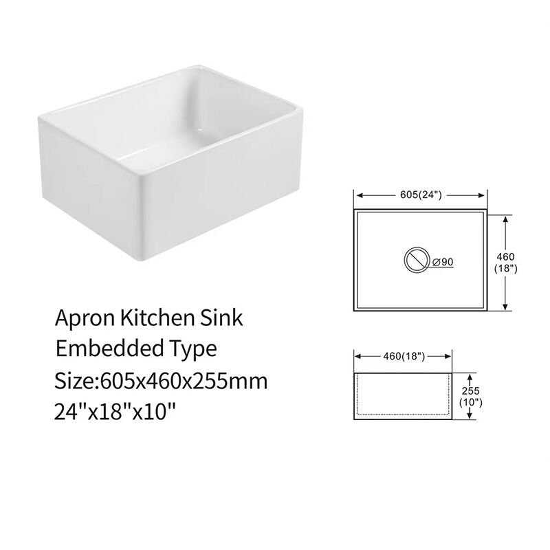 Popular Design CUPC Rectangular Single Bowl Ceramic Farmhouse Apron Front Kitchen Sink Rectangular Kitchen Ceramic Solid Cast Sink Fireclay White Glazed Basin Without Faucet B2418 Popular Design CUPC Rectangular Single Bowl Ceramic Farmhouse Apron Front Kitchen Sink - الصورة 15