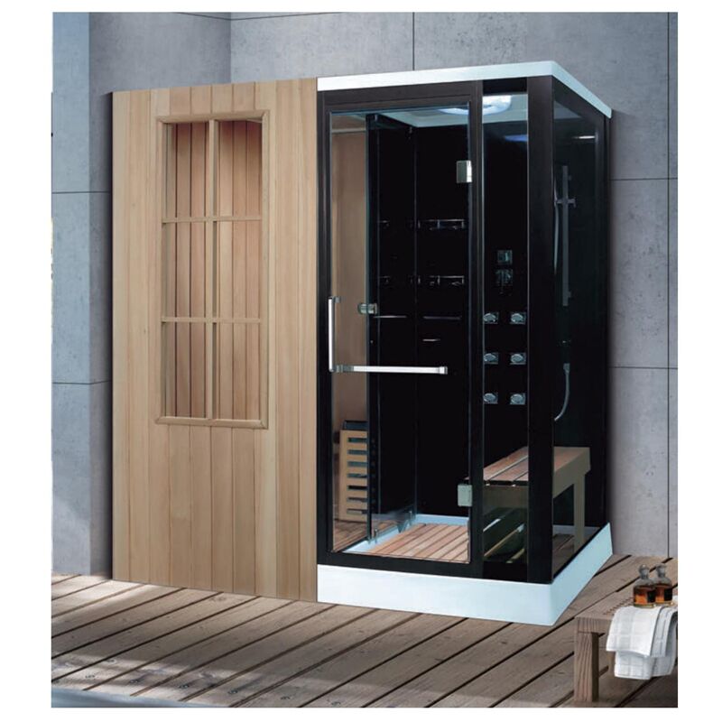 Luxury Black Wooden Sauna And Steam Combined Room Sauna Bath Home Wood Room Shower Cabin Steam Sauna Room Sauna Room Infrared Luxury Popular Home Sauna Wooden Portable Infrared Heater Near Far Infrared Sauna