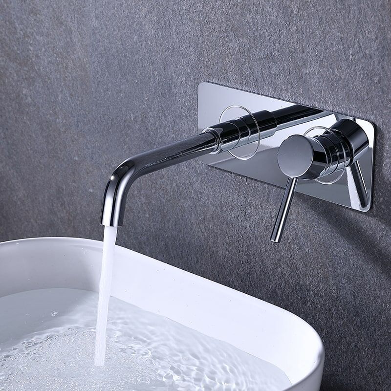 Torneira de parede com alça única para banheiro de hotel Torneira de pia quente e fria Torneira de parede com alça única para banheiro de hotel Torneira de pia quente e fria 3 Wall Mounted Faucet Single Handle Hotel Bathroom Basin Faucet Hot Cold Mixer Tap - Imagem 2