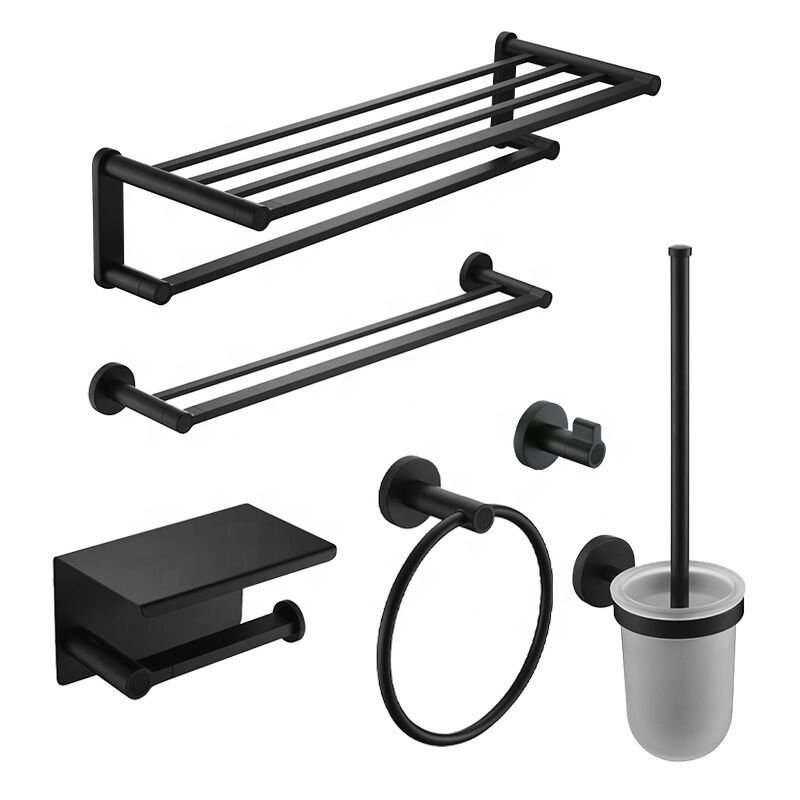 Wholesale Brass 6-Piece Modern Bathroom Luxury Accessories Set with Polished Towel Bars Wall-Mounted for Hotel & Kitchen Use Wholesale Brass 6 Piece Modern Bathroom Wholesale Brass 6-Piece Modern Bathroom Luxury Accessories Set with Polished Towel Bars Wall-Mounted for Hotel & Kitchen Use