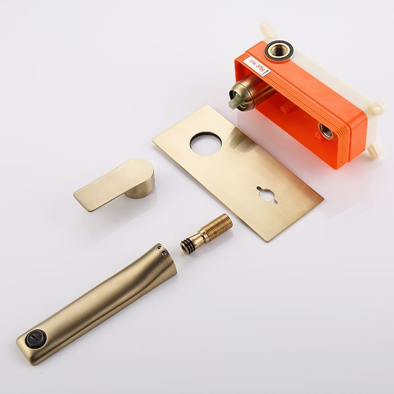 Luxury Style Hot and Cold Wash Faucet Wall Mounted Bathroom Water Tap Washbasin Mixer Gold Brass Basin Faucet Wholesale Luxury Brass Wall Mounted Basin Tap Brushed Gold Concealed Basin Mixer Faucet 1 16 Luxury Style Hot and Cold Wash Faucet Wall Mounted Bathroom Water Tap Washbasin Mixer Gold Brass Basin Faucet - الصورة 10