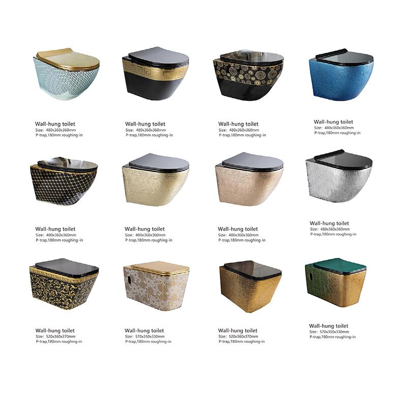 Europe Bathroom Rimless Flushing Wares Golden Bathroom Toilet Black golden colour round wall mounted toilet Wholesale Sanitary Ware Rimless Wall Mounted Water Closet Hanging Black Gold Wall Hung Toilet 1 Europe Bathroom Rimless Flushing Wares Golden Bathroom Toilet Black golden colour round wall mounted toilet - الصورة 2