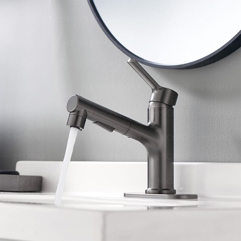 MOPO Wholesale Bathroom Faucet with Pull-Out Spray, with Draw Out Nozzle, Three Water Flow Patterns, Brass Bathroom Sink Faucet, Modern Bathroom Faucet basin mixer tap Modern Design Bathroom Bath Water Fall Mixer Tap 3 Function Pull out Basin Faucet Taps