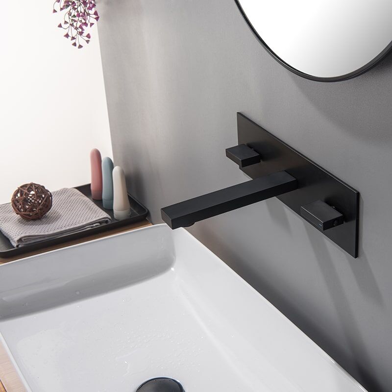 Factory Directly Brass 2 Lever Handles Square Wall Mounted Bathroom Sink Basin Faucet brass 2 lever handles square wall mounted Waterfall bathroom sink basin faucet 6 Factory Directly Brass 2 Lever Handles Square Wall Mounted Bathroom Sink Basin Faucet - Imej 7